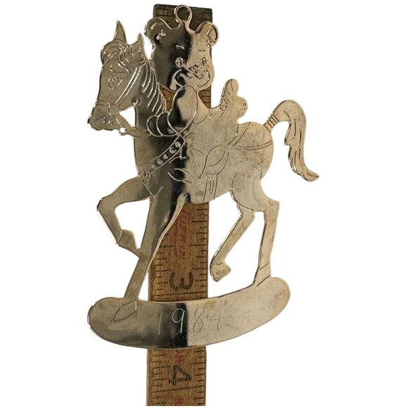 Vintage 1979 G Duchin Etched 1984 Brass Rocking Horse Bear Christmas Ornament - Picture 4 of 4